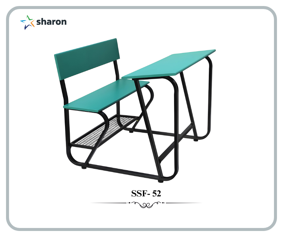 # college desk with attached bench # college level single seater desk